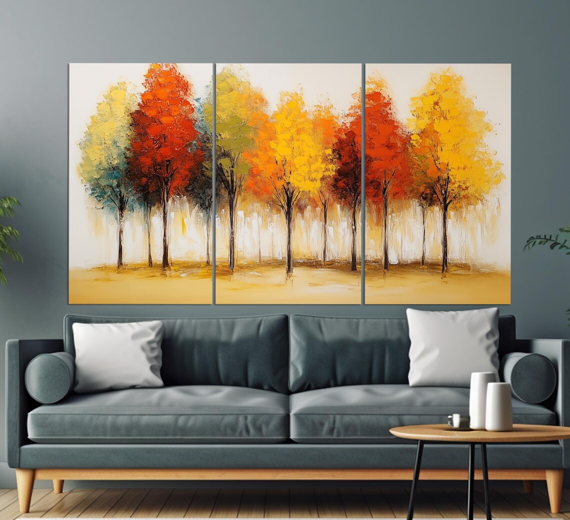 Abstract Autumn Trees, Vintage Oil Painting Art Print - Image 3