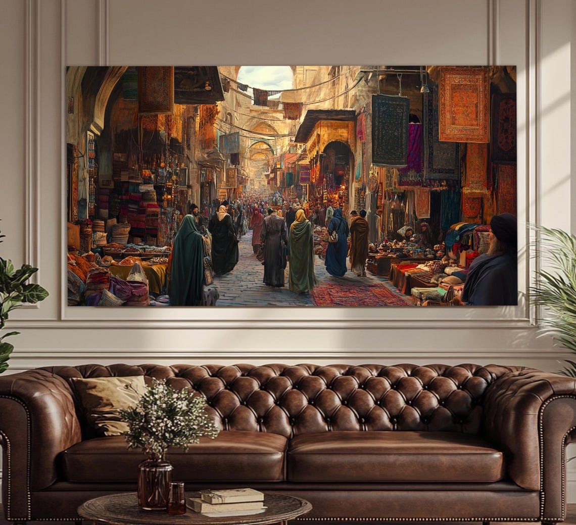 Grand Bazaar In Istanbul Vintage Print In An Oil Painting Style Retro Istanbul Painting Turkey Wall Art Vintage Istanbul Poster