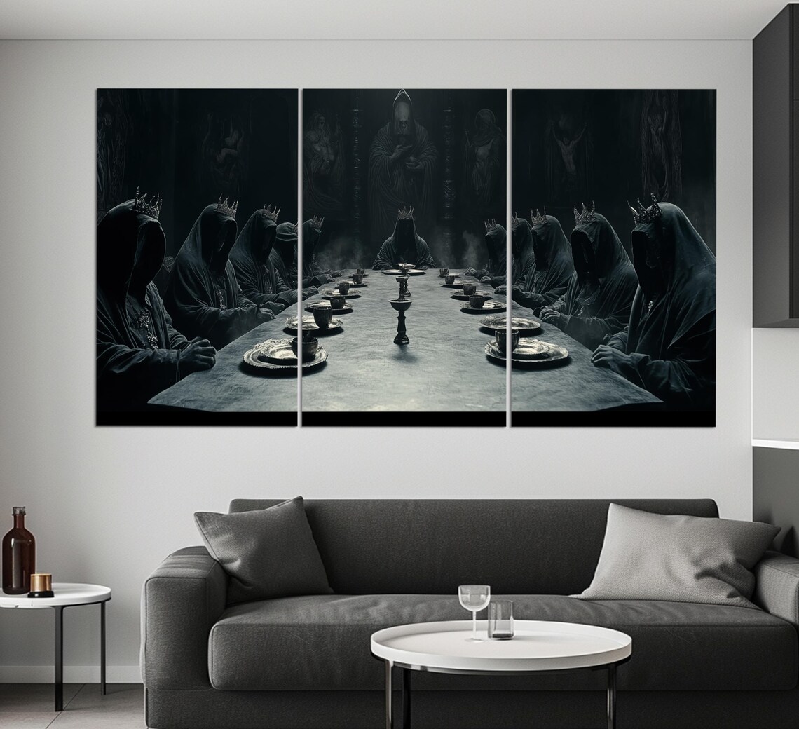 Hooded Crowned Figures Dark Feast Table Medieval Fantasy Gothic Art Poster - Image 6