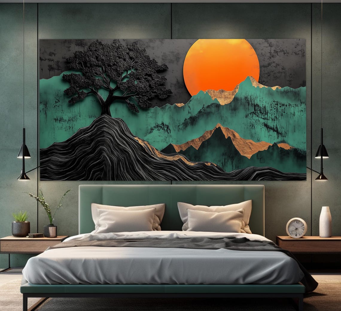 Abstract Sun Orange Over Mountains Print Boho Sun Poster Boho Wall Art Abstract Mid Century Decor Mid Century Wall Art - Image 6
