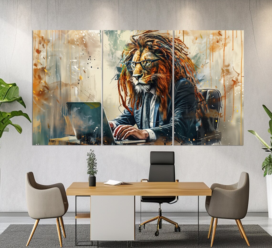 Lion Boss Office Suit Laptop Funny Animal Art Funny Executive Boss Poster - Image 3