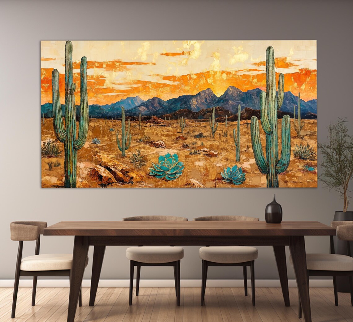 Arizona Desert Saguaro Abstract Oil Painting Print - Image 3