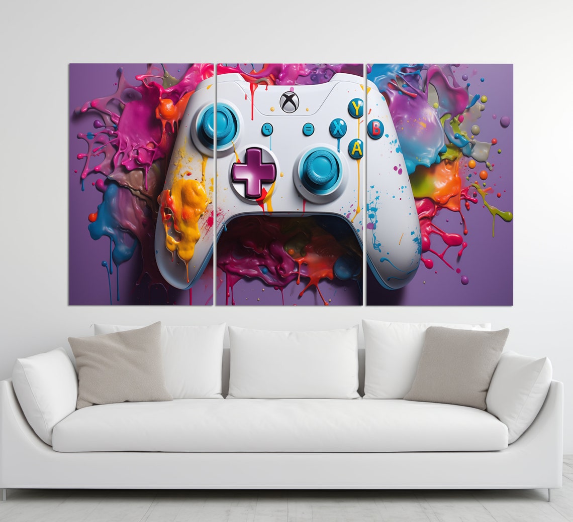 White Game Controller Colorful Paint Splashes Gaming Room Poster - Image 2