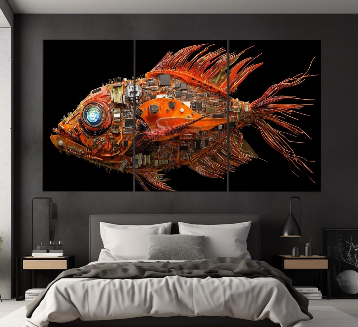 Abstract Robotic Fish Print Microchip Wall Art Electronics Wall Art It Company Wall Decor Robots Wall Art Innovations Wall Art - Image 3