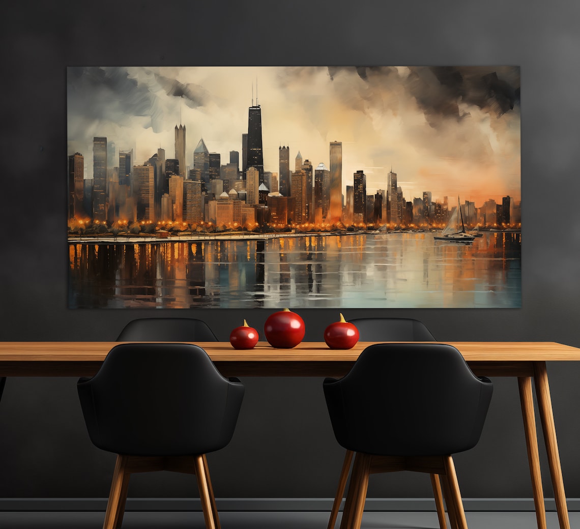 Chicago Vintage Oil-Painting-Style Abstract Art Print - Image 2