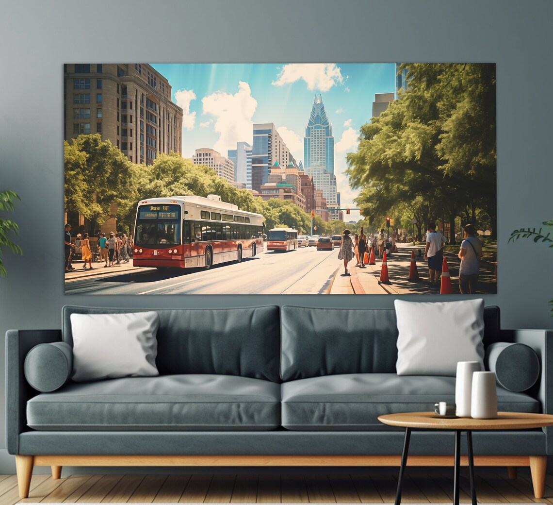 Austin Texas Downtown Street Bus Skyline Sunny Cityscape Travel Poster - Image 4