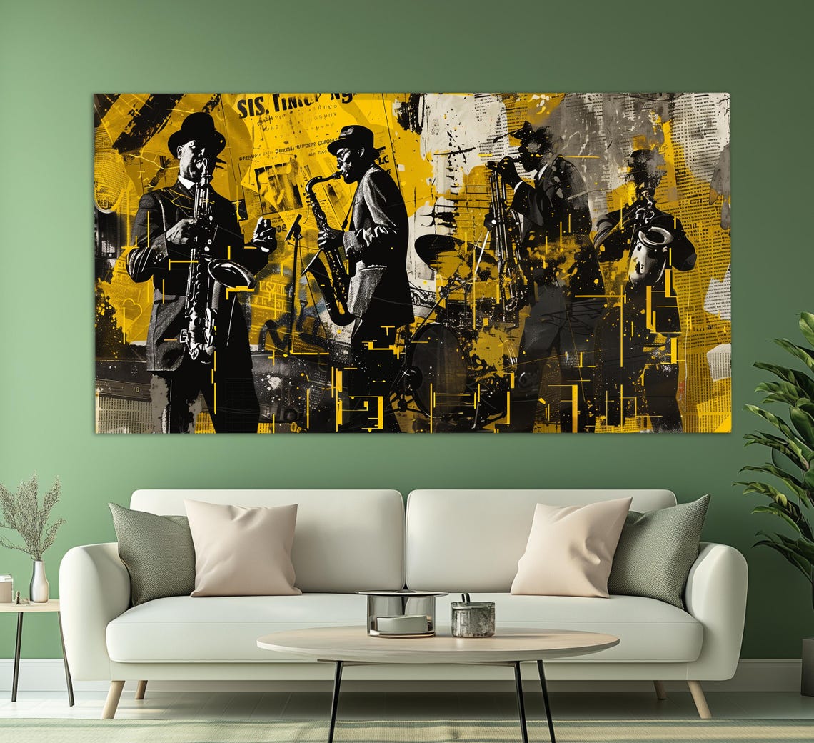 Jazz Band Print In Vintage Oil Painting Style Abstract Jazz Painting Music Wall Art Jazz Lover Gift Jazz Club Decor