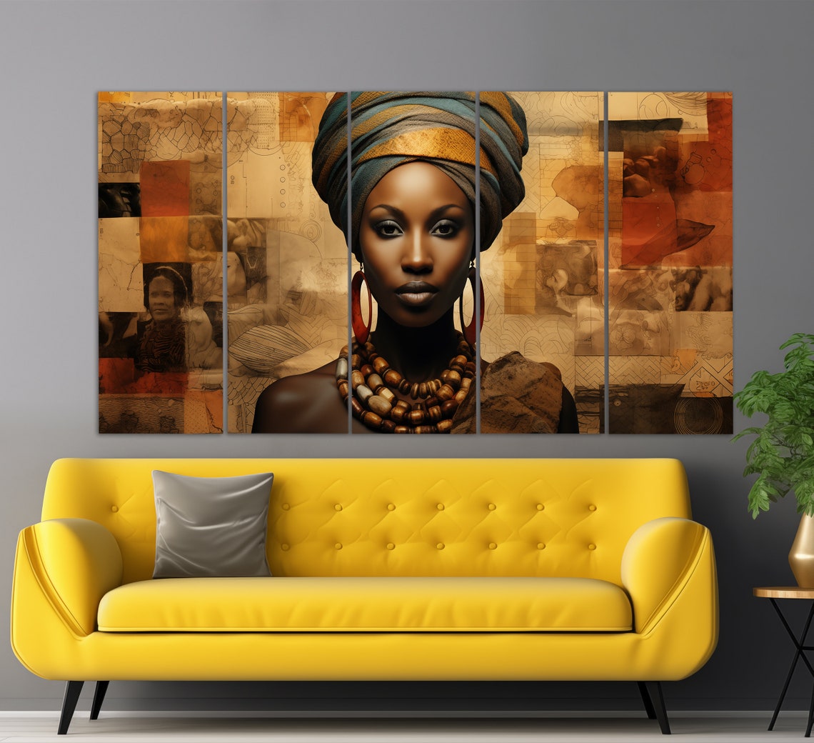 African Woman Portrait Print In A Vintage Oil Painting Style Ethnic Wall Art Ethnic Woman Painting African Wall Decor - Image 2