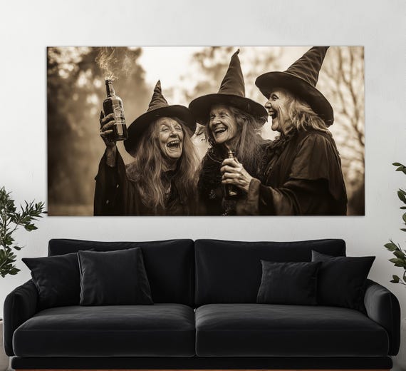 Old Witches With Alcohol Print Retro Witch Photography Dark Academia Painting Witch Wall Art Witches Painting Gothic Witches