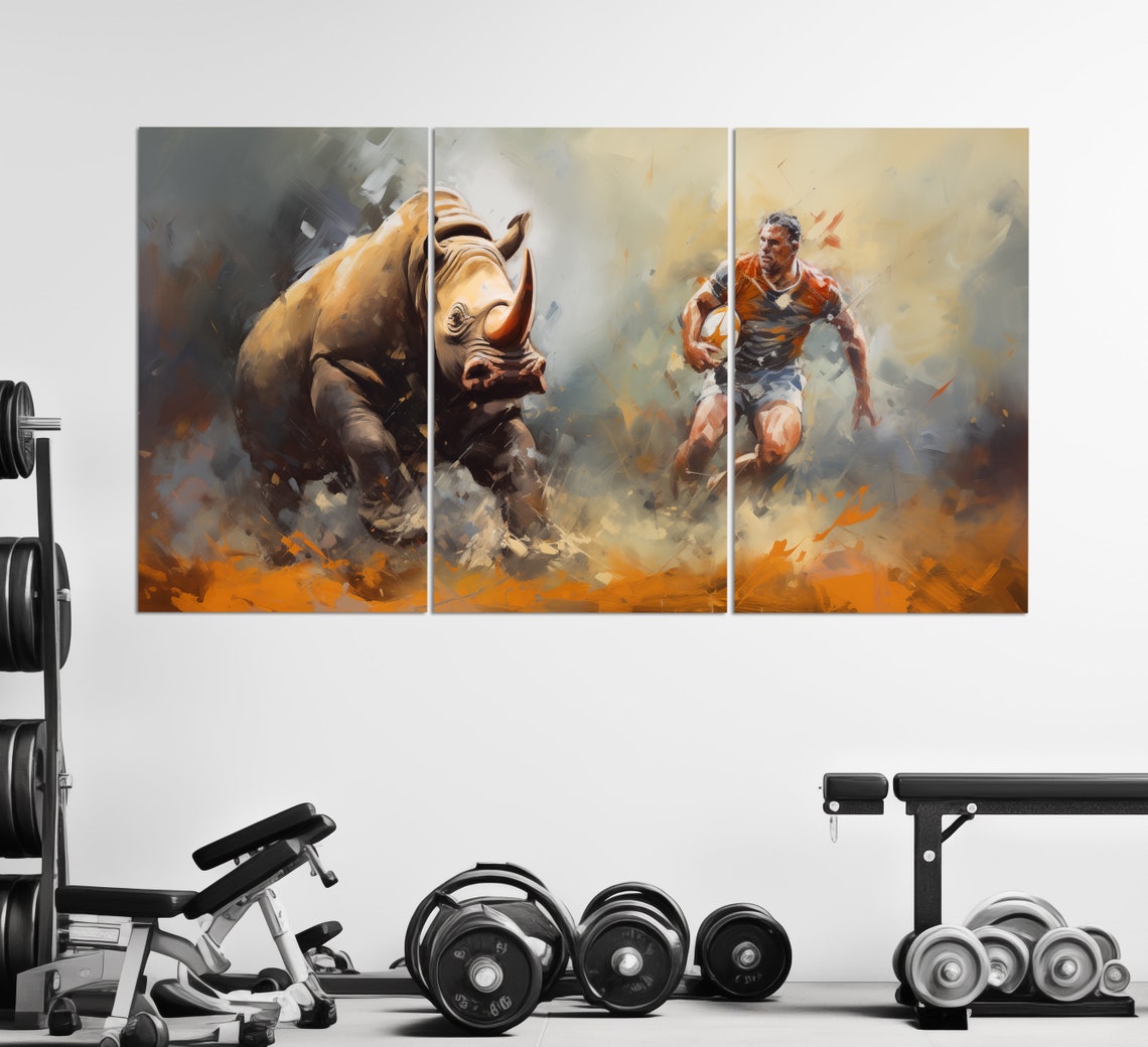 Rugby Player With Rhino Abstract Print In A Vintage Oil Painting Style Rugby Wall Art Rugby Painting Rugby Poster Rugby Fan Gift - Image 3