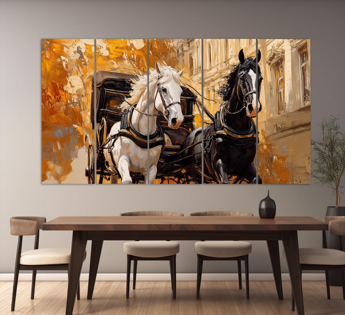 Viennese Walking Horse Carriage Print In A Vintage Oil Painting Style Abstract Vienna Wall Art Retro Vienna Horses Painting - Image 5