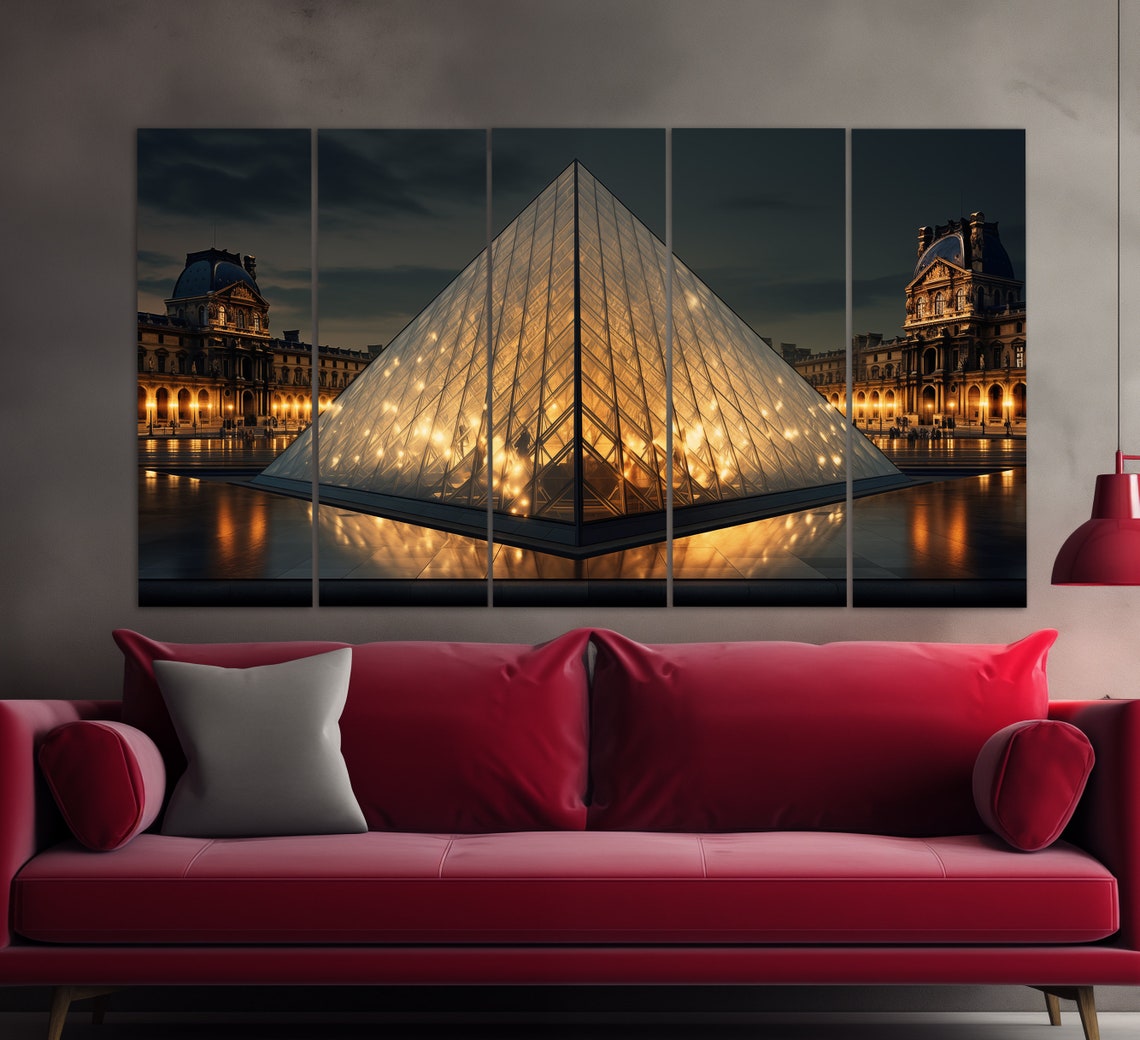 Louvre Pyramid Glowing Night Lights Paris France Landmark Poster - Image 2