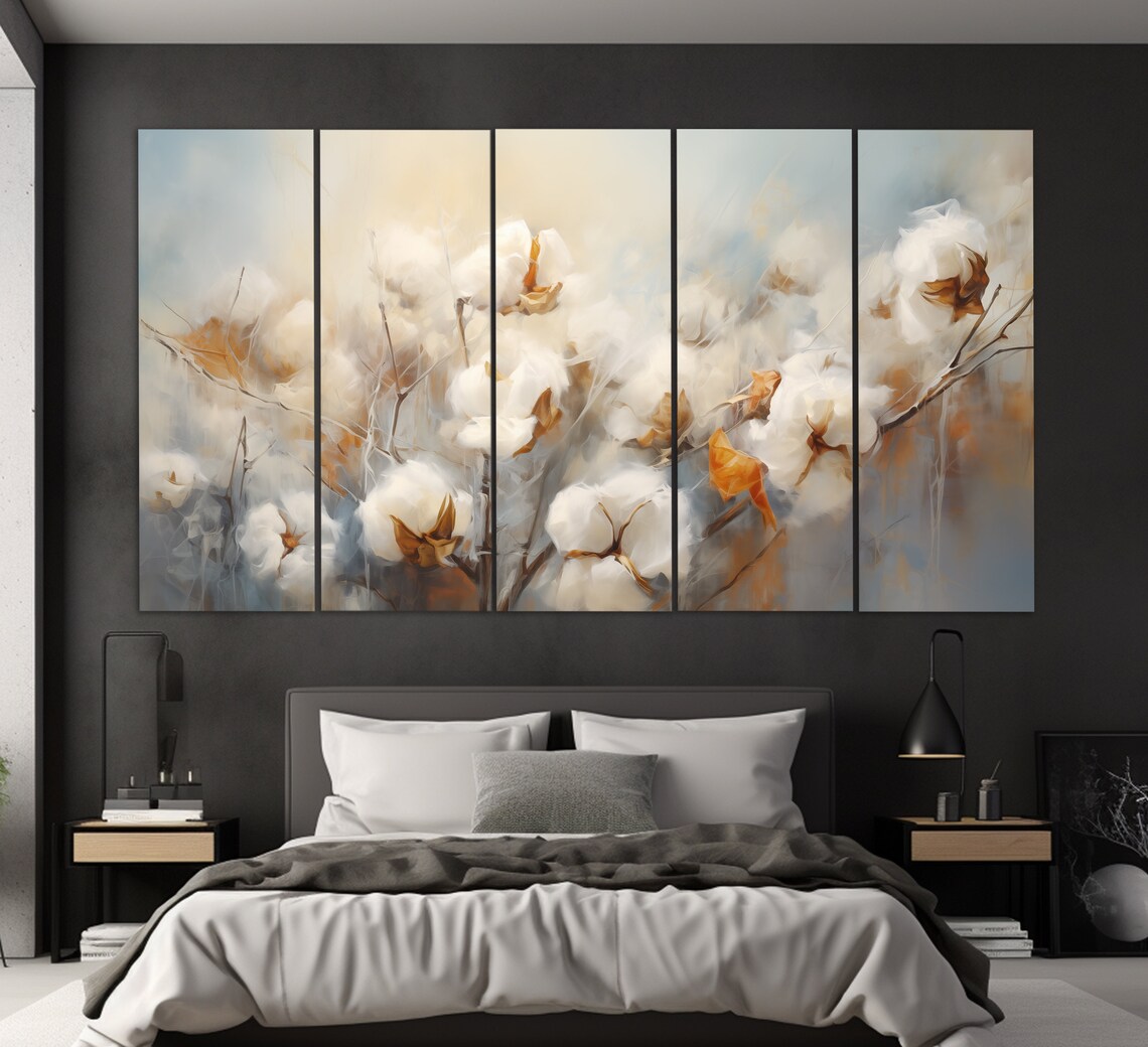 Cotton Flower Blooms Soft Neutral Tones Elegant Floral Art Poster - Image 5