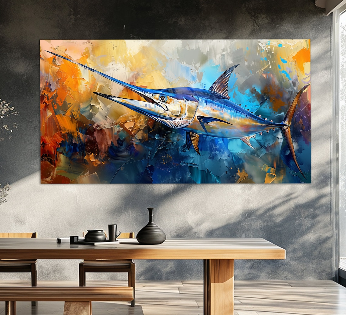 Abstract Blue Marlin, Painting Style Art Print
