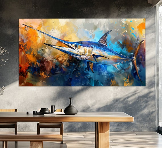 Abstract Blue Marlin, Painting Style Art Print
