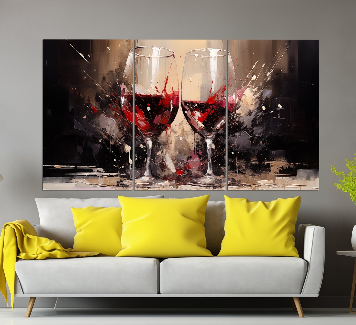 Abstract Red Wine Glasses Art Print, Kitchen Decor - Image 2