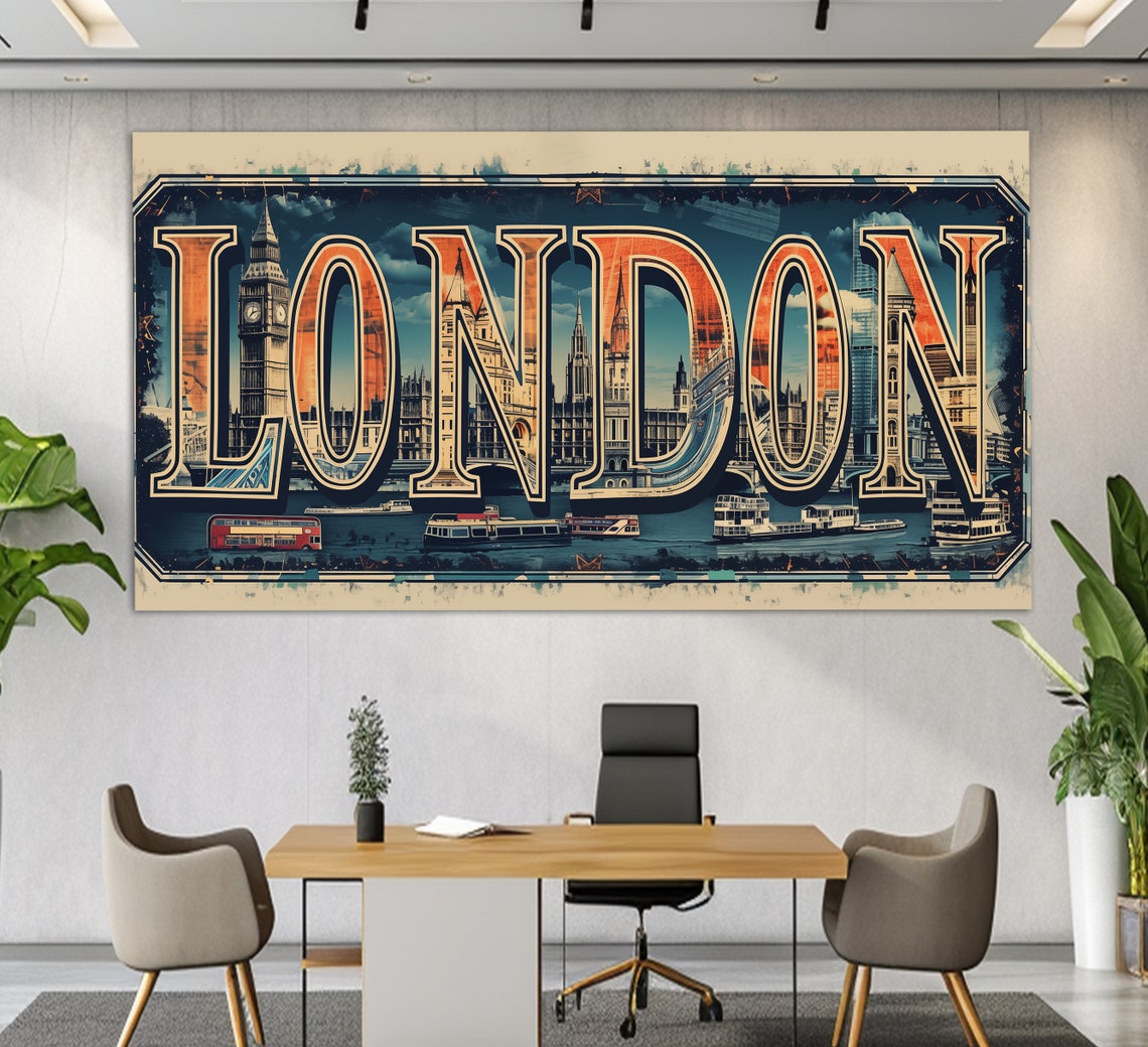 London Sign Print Abstract London Wall Art Modern London Print London Painting London Office Wall Decor United Kingdom Wall Art