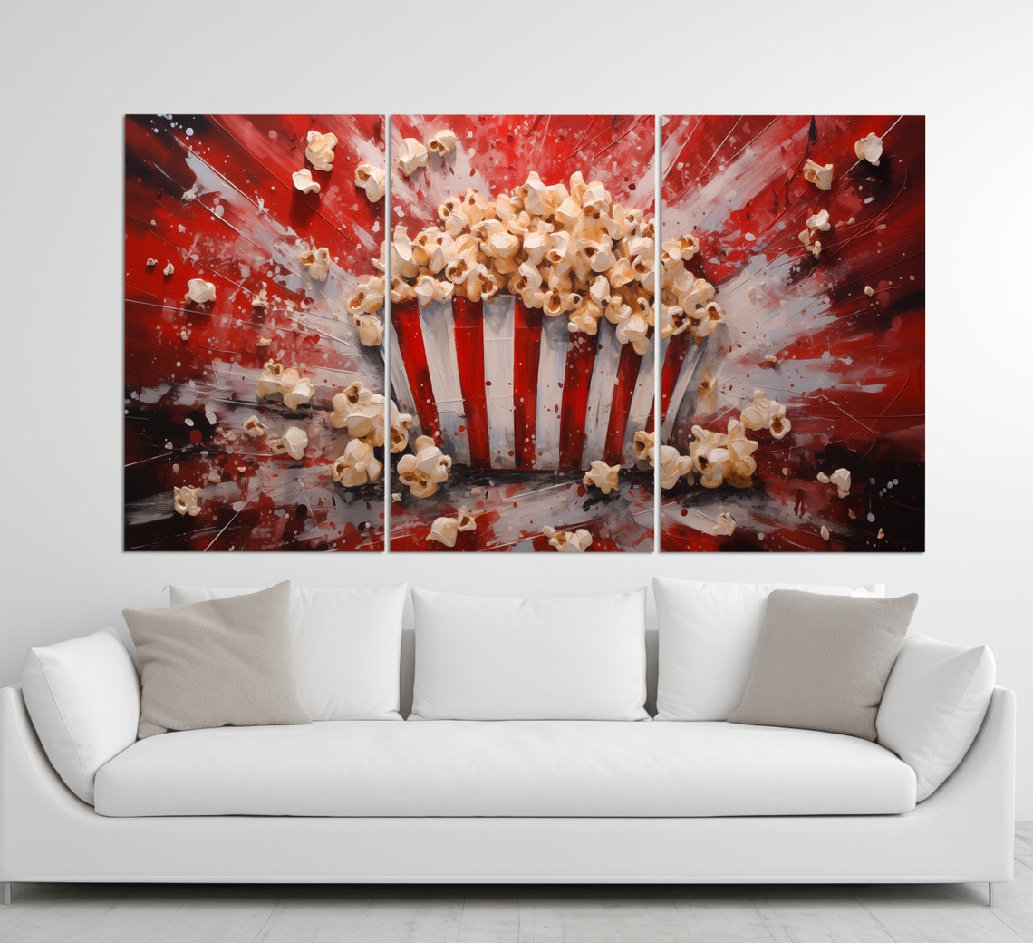 Exploding Popcorn Bucket Red Splash Vintage Oil Style Movie Art Poster - Image 3