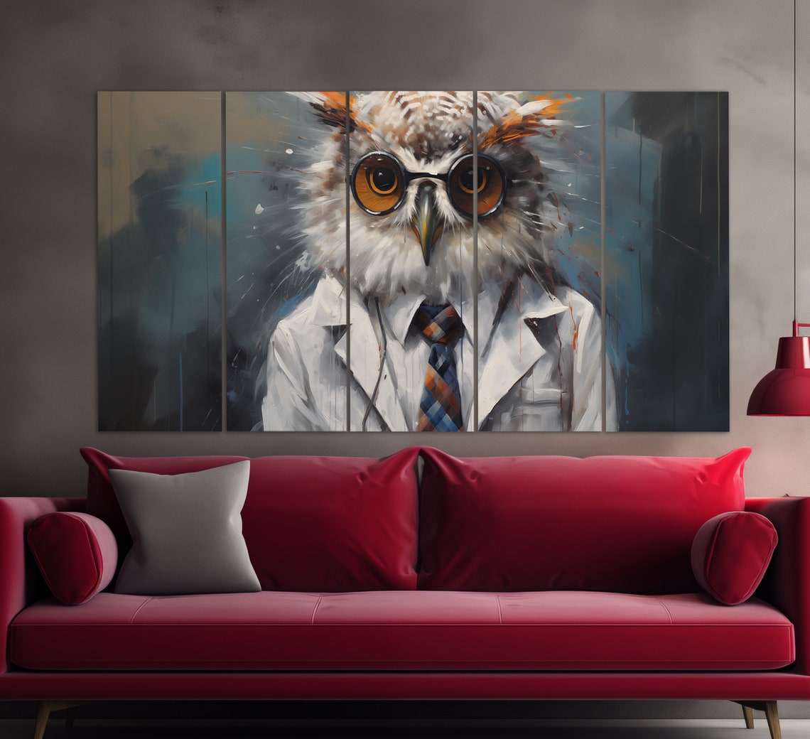 Owl In Round Glasses White Lab Coat Scientist Abstract Humor Art Print - Image 2