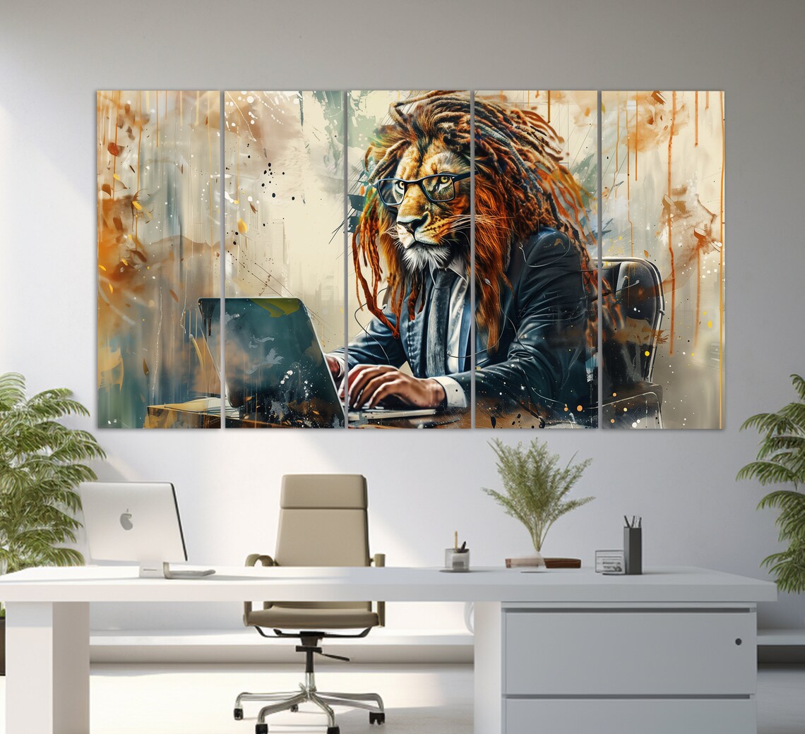 Lion Boss Office Suit Laptop Funny Animal Art Funny Executive Boss Poster - Image 2