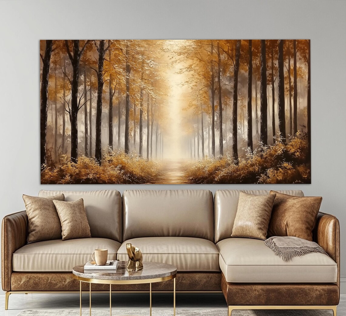 Golden Forest Autumn Landscape Painting Art Print