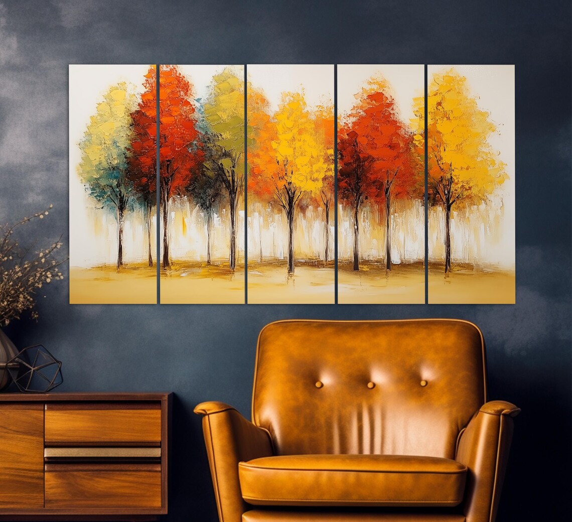 Abstract Autumn Trees, Vintage Oil Painting Art Print - Image 2