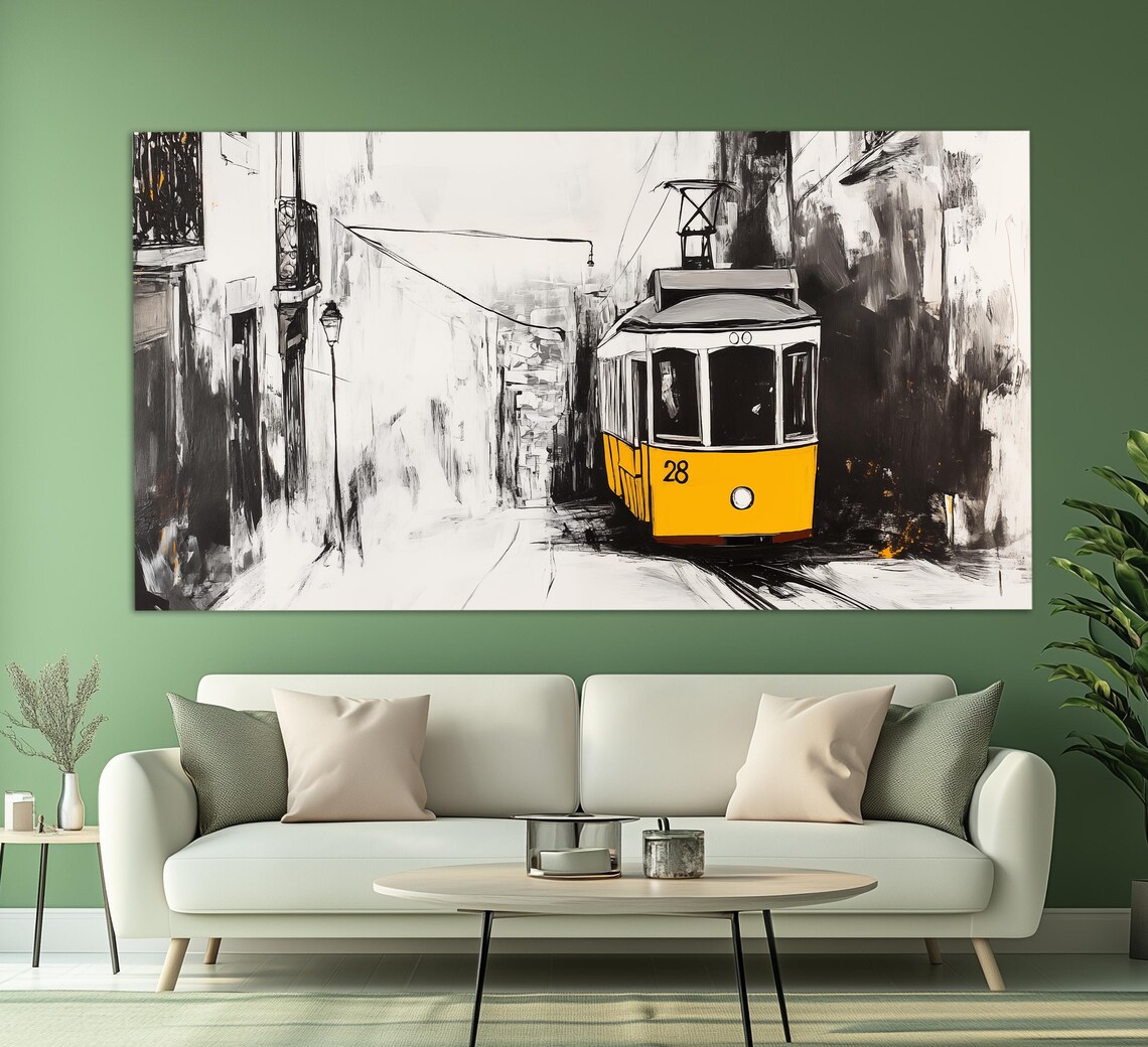 Abstract Tram 28 In Lisbon Print Vintage Lisbon Painting Lisbon Wall Art Lisbon Painting Portugal Wall Decor Lisbon Tram Poster