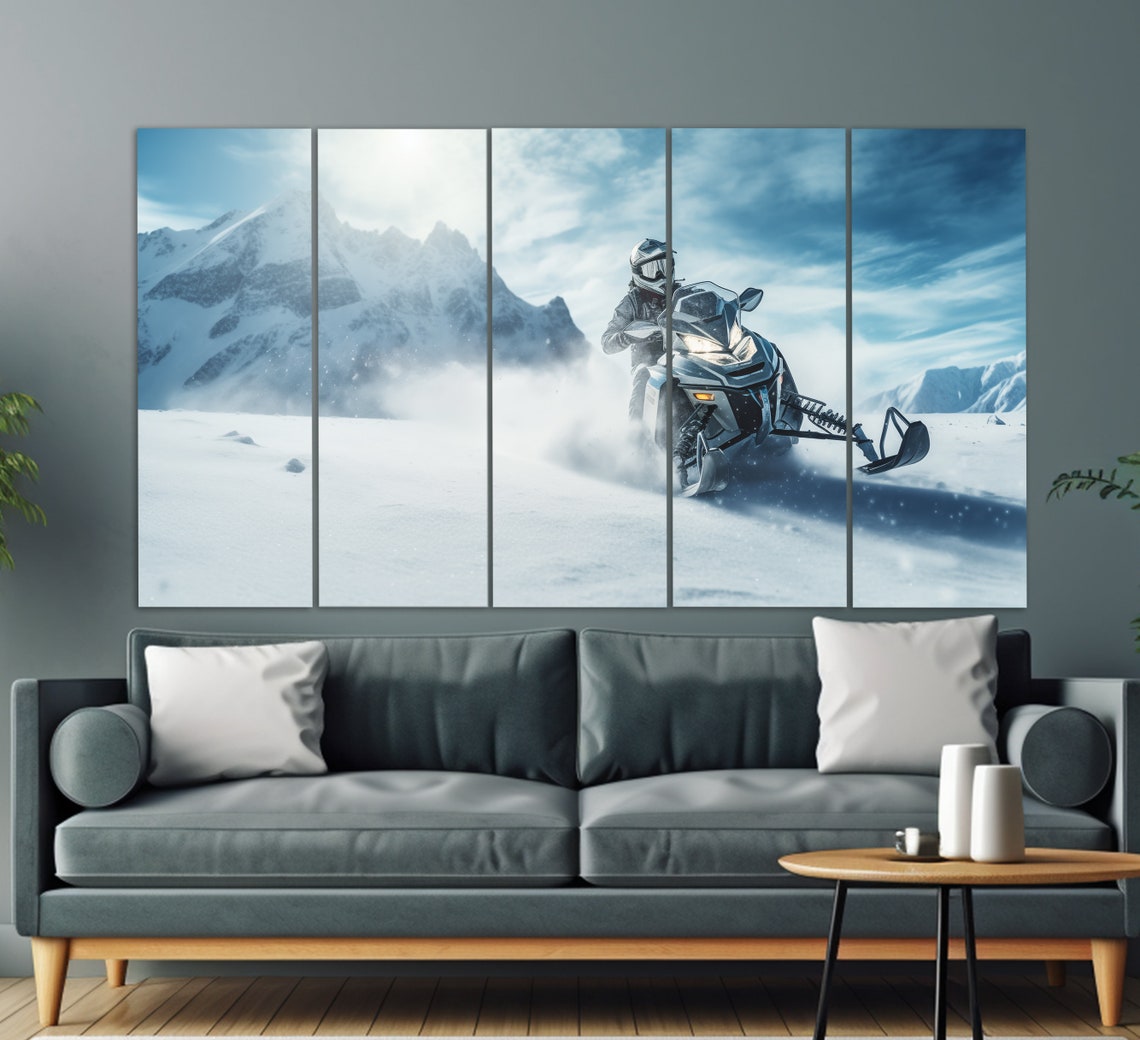 Extreme Winter Sports Wall Art Snowmobile Print Snowmobile Painting Winter Wall Art Winter Sports Print Winter Hotel Decor - Image 2