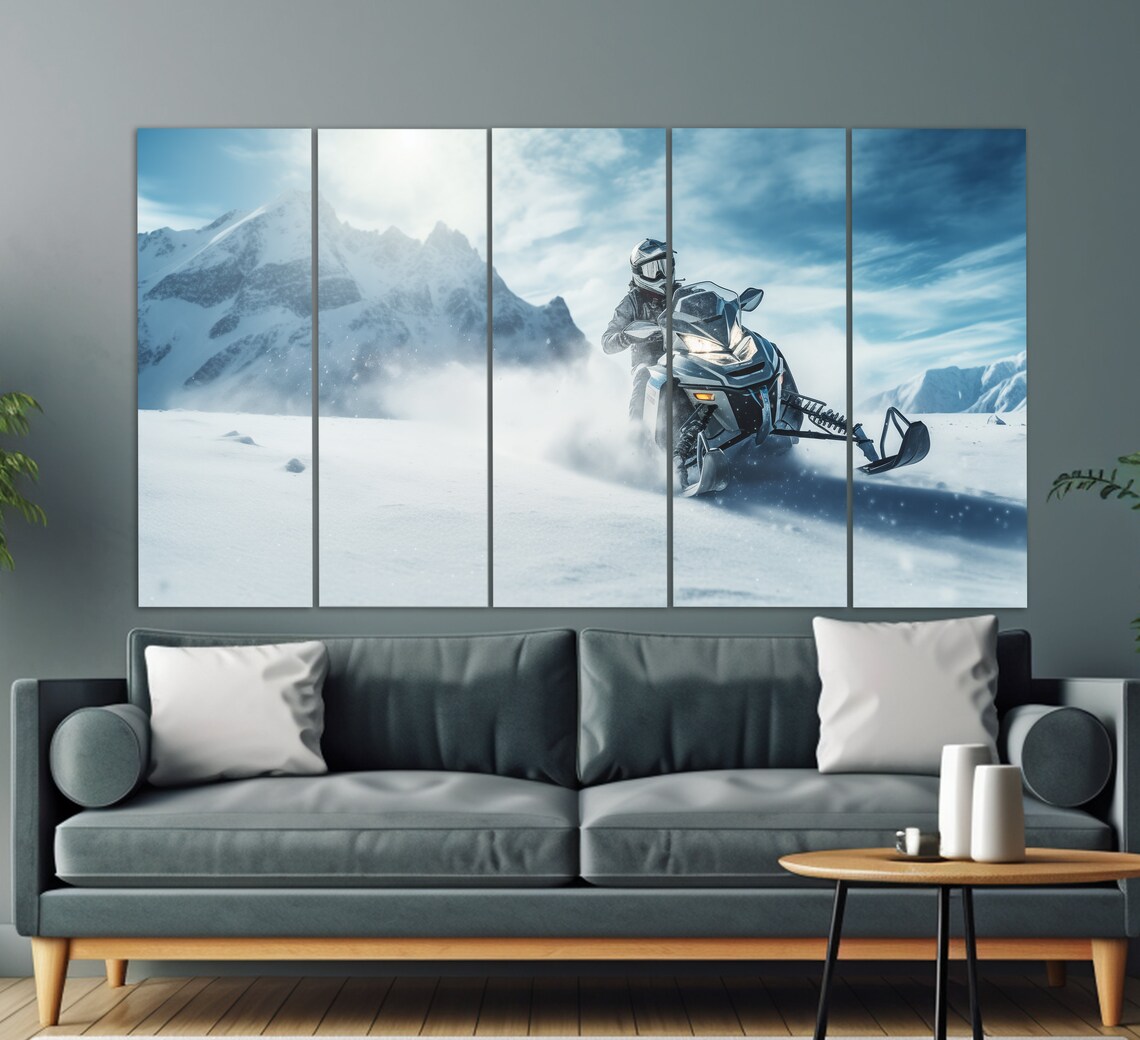 Snowmobile Rider Speeding Snow Mountain Peaks Winter Sports Poster - Image 2