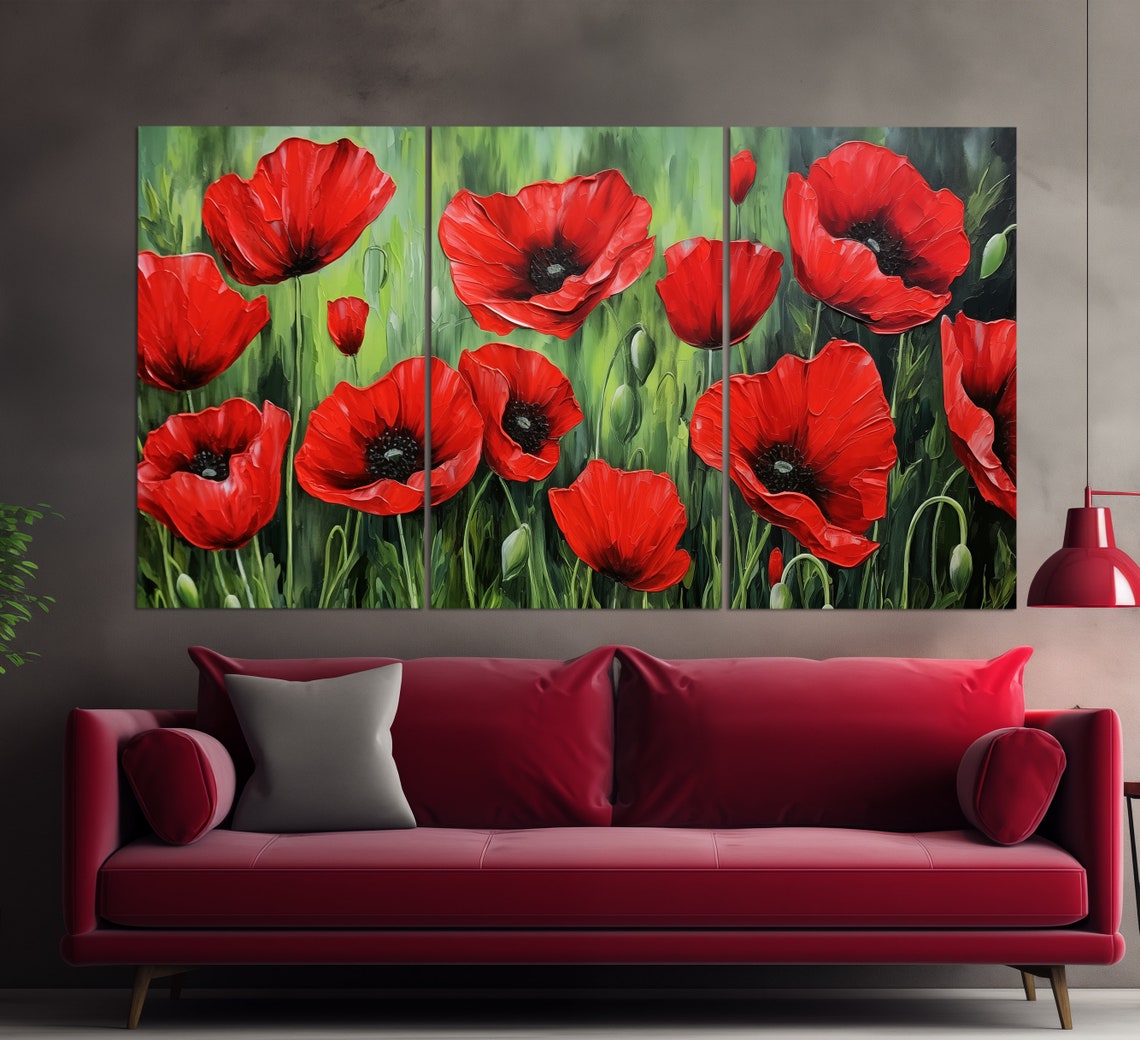 Abstract Poppy Flowers Print In A Vintage Oil Painting Style Floral Wall Decor Poppy Wall Art Poppy Field Painting Poppies Print - Image 2