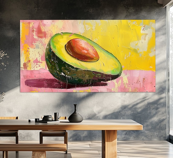 Abstract Avocado Print In A Vintage Oil Painting Style Kitchen Wall Art Avocado Poster Kitchen Wall Decor Avocado Wall Art