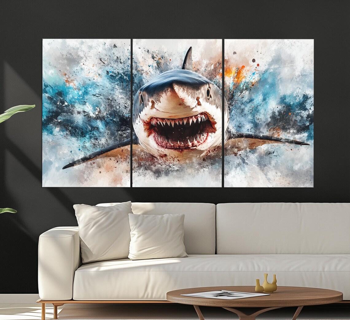 Great White Shark Jaws Ocean Splash Wildlife Art Deep Blue Predator Power Poster - Image 3