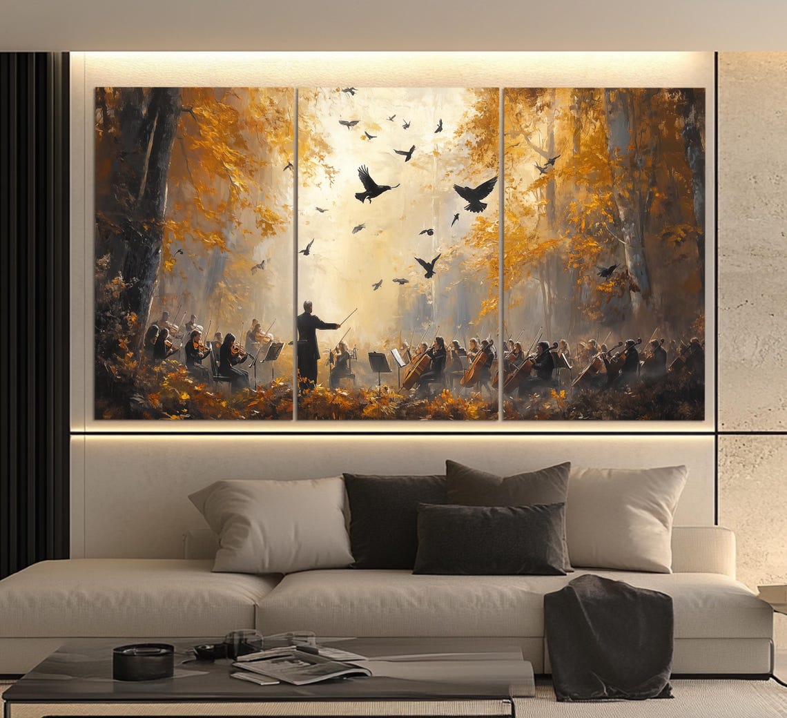 Symphony Orchestra Autumn Forest Oil Painting Style Birds Music Poster - Image 6