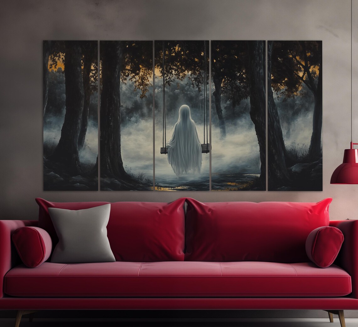Ghost On Swing Dark Forest Misty Gothic Dark Academia Spooky Wall Art Poster - Image 2