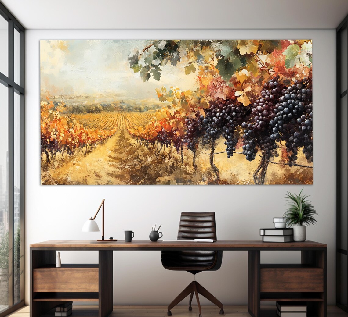Cyprus Vineyards Autumn Golden Rows Ripe Dark Grapes Wine Country Wall Art - Image 4