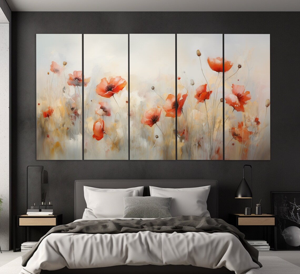 Soft Pastel Orange Poppies Misty Meadow Dreamy Floral Art Poster - Image 2