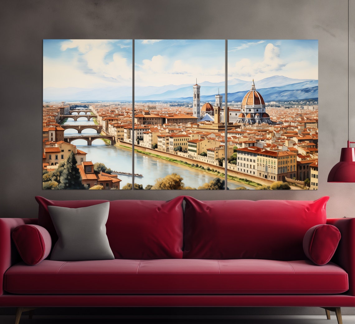 Florence Italy Arno River Duomo Cathedral Panoramic Watercolor Poster - Image 3