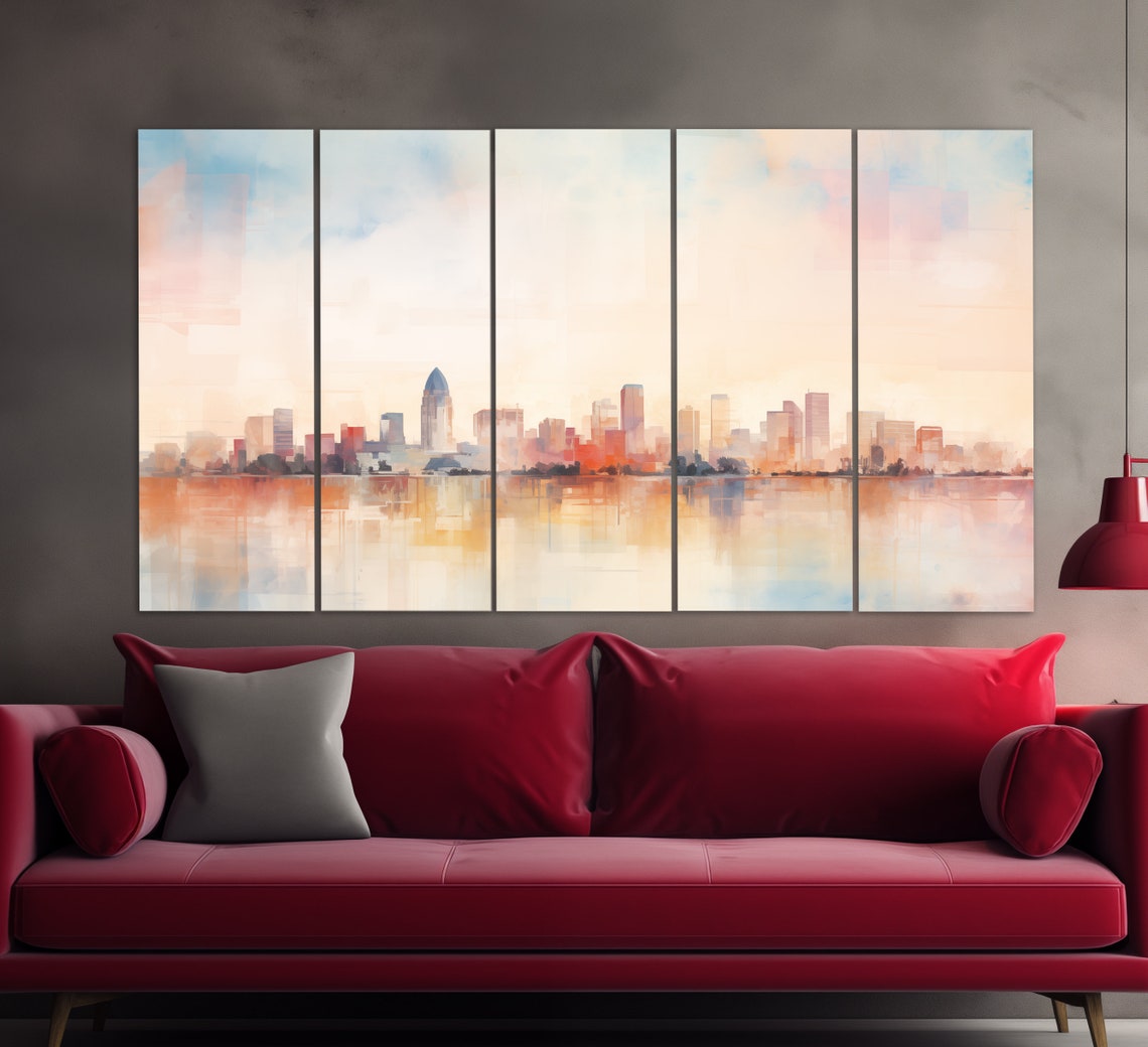 Tulsa Skyline Abstract Soft Tones Water Reflection City Poster - Image 2
