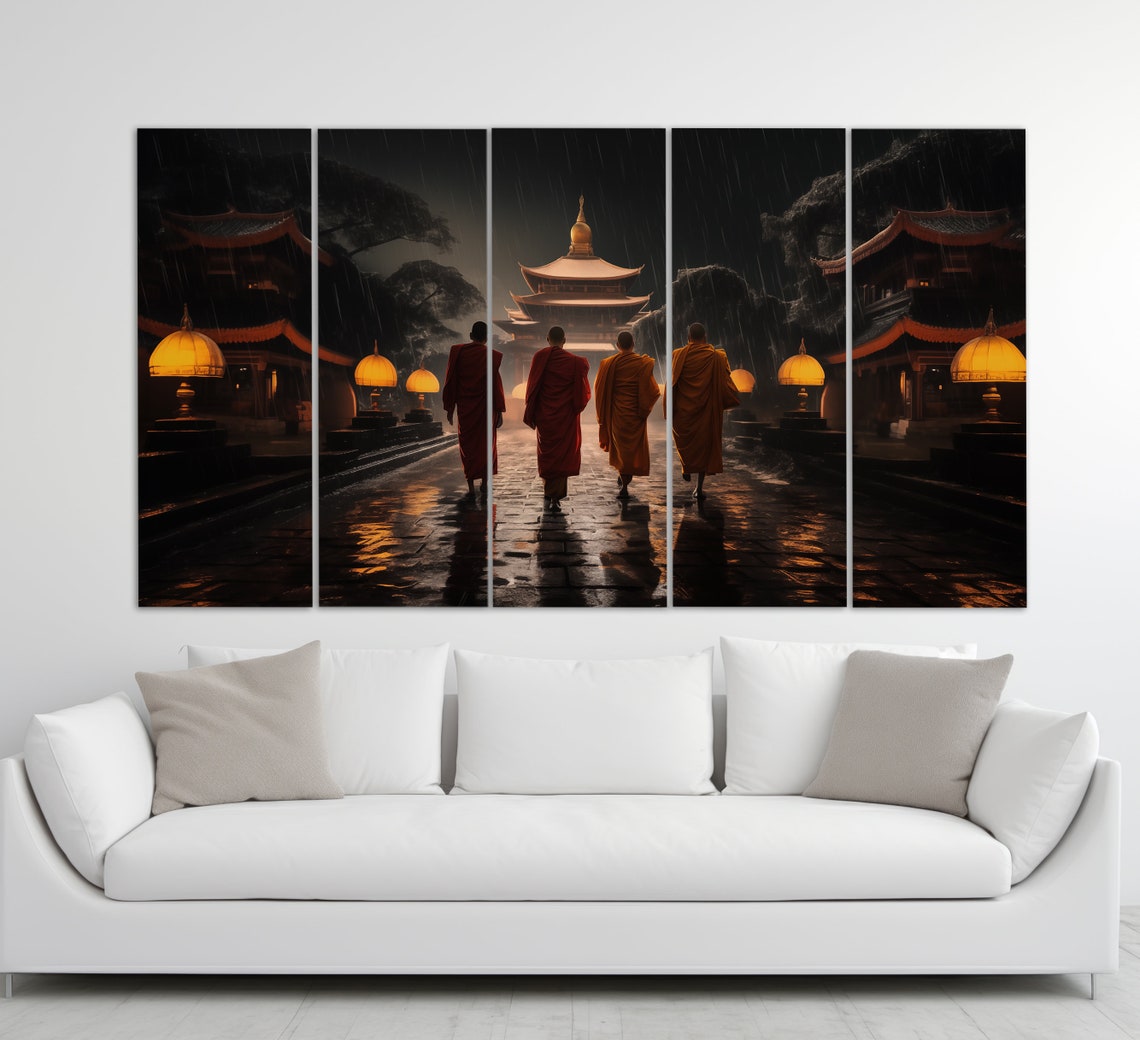 Buddhism Wall Art Buddhist Monks Print Buddhist Temple Painting Buddhist Art - Image 2