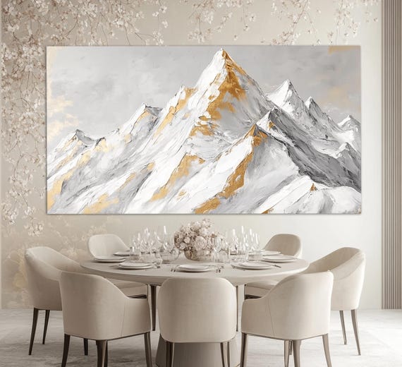 Abstract Snow Mountains Print Neutral Tones Winter Nature Wall Art Winter Wall Decor Mountains Wall Art