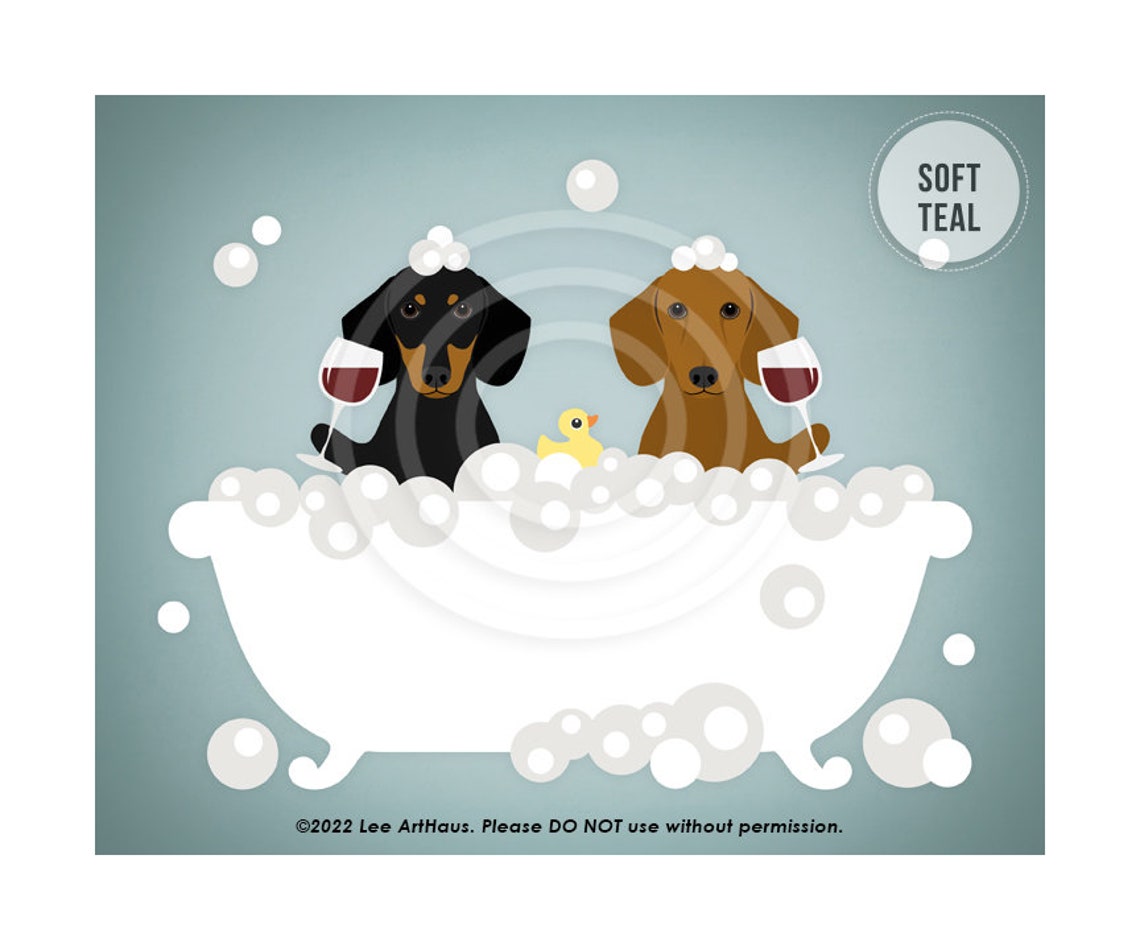 Two Dachshunds Drinking Wine In Bubble Bath With Rubber Duck Poster - Image 4