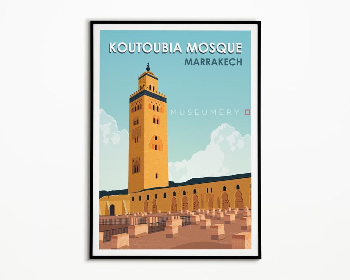 Koutoubia Mosque Marrakech Morocco Vintage Travel Poster Minaret