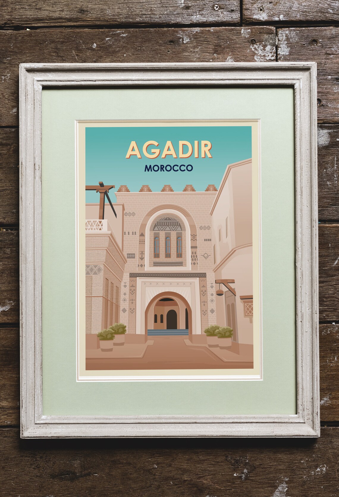 Agadir Morocco Courtyard Vintage Travel Poster Moorish Arch Art - Image 2