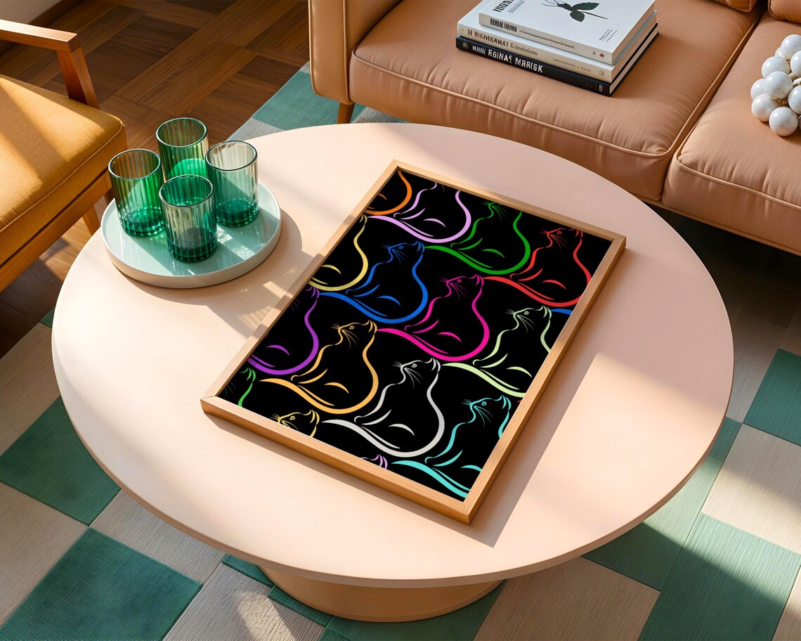 Rainbow Cats, Black Theme Multi Color Cat Poster - Image 3