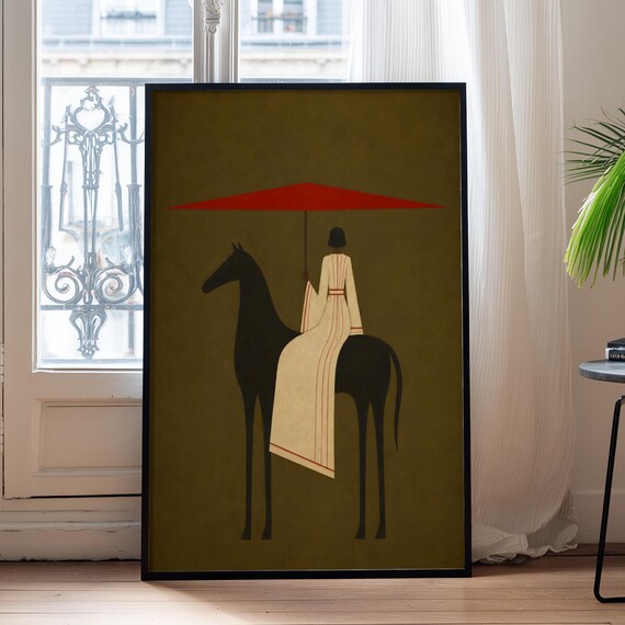 Abstract Horse Rider Wall Art Minimalist Print Boho Style Equestrian Poster Digital Download