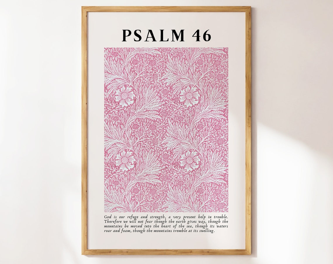 Psalm 46 Pink William Morris Floral Pattern Scripture Poster