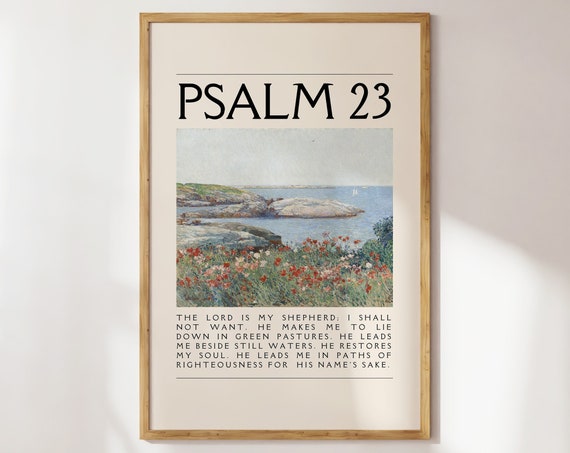Psalm 23 Bible Verse Vintage Landscape Art Print