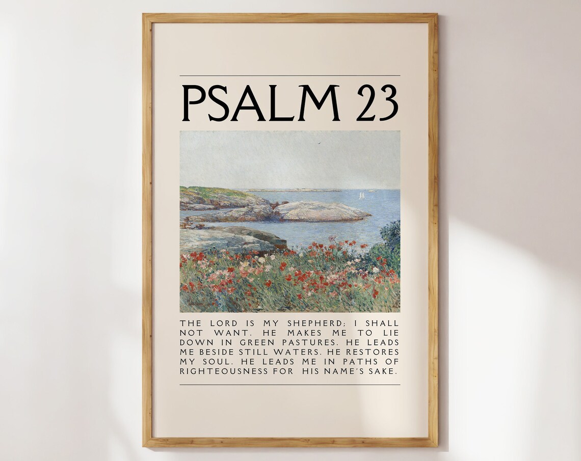 Psalm 23 Bible Verse Vintage Landscape Art Print