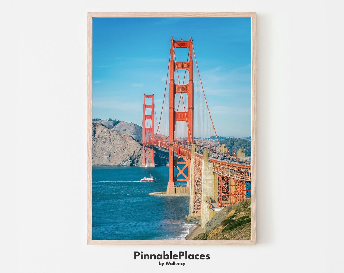 Golden Gate Bridge San Francisco Blue Sky Classic Red Bridge Poster