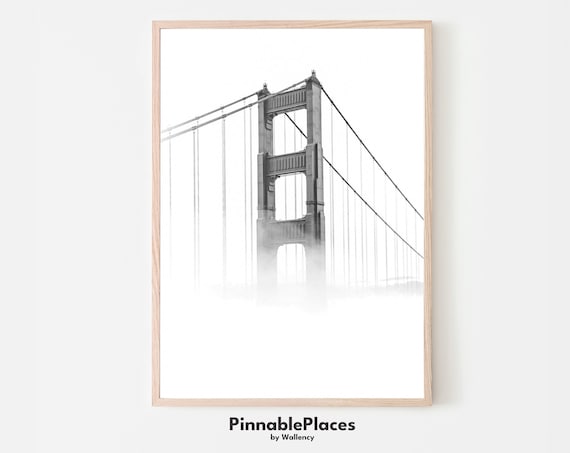 Golden Gate Bridge San Francisco Fog Black and White Photo Style Poster